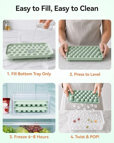 Mini Ice Cube Trays with Lid and Bin for Freezer, Round Ice Balls, 0.8 Inch | BPA-free mini round ice mold with storage bin for iced coffee, cocktails, soda, juice, home bars and small freezer storage