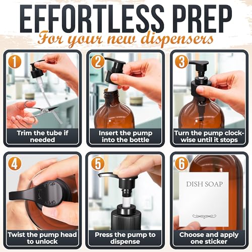 Plastic Amber Soap Dispenser with Pump Set of 3 – 16 oz Refillable Shampoo and Face Wash Bottles – Durable & Reusable for Hand Soap, Dish Soap, Lotion, Gel, Body Wash in Kitchen, Bathroom, Shower