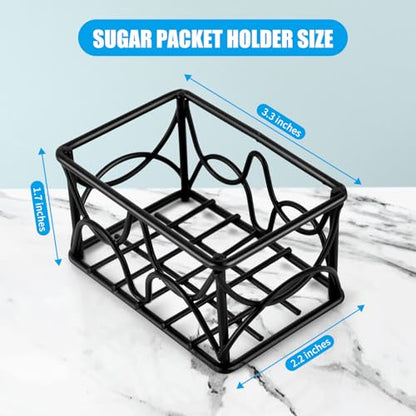 4 Pieces Black Metal Sugar Packet Holder Tea Bag Organizer Sugar Caddy Holder Small Sugar Container Coffee Creamer Holder Tea Bag Caddy Holder for Coffee Bar Kitchen Home