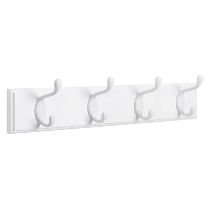 SONGMICS Wall-Mounted Coat Rack, Hook Rack, 4 Dual Metal Hooks, White | For Coats, Bags, Keys, in the Entryway, Bedroom, Living Room ULHR23WT