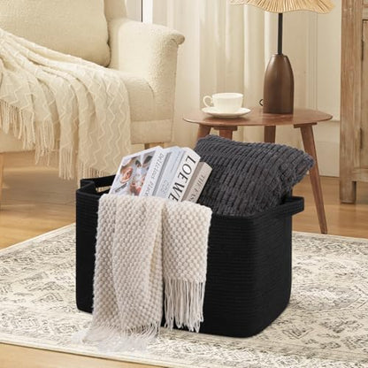 OIASKET 95L Extra Large Blanket Basket, 24" x 16.9" x 14.2" Woven Storage Basket for Living Room, Rectangle Nursery Blanket Storage for Toys, Towels, Dirty Clothes (Black)