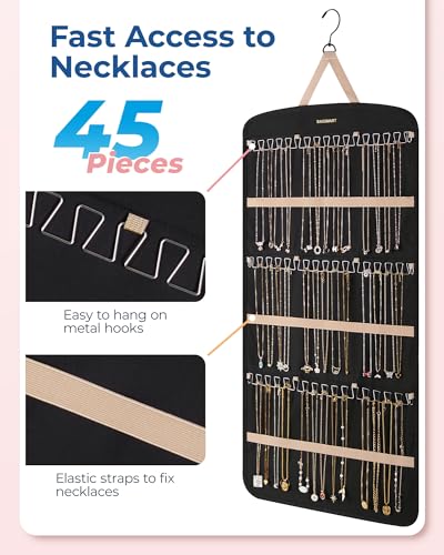 BAGSMART Hanging Jewelry Organizer, Necklace Holder Extra Large Black | Anti-tangle Necklace Organizer Earrings Rings Closet, Door,1 Piece
