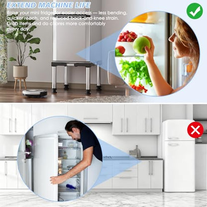 Mini Fridge Stand Adjustable Height 13"-14.2" for 22"-27.6" Appliance Black | Refrigerator Washing Machine Base with 4 Strong Feet Anti-Vibration Washer Dryer Stand Universal Laundry Pedestal Load 440LB