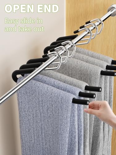 Pants Hangers Open Ended 10 Pack | Non-Slip Heavy Duty Metal Hangers Foam Padded for Jeans, Trousers, Slacks, Towels