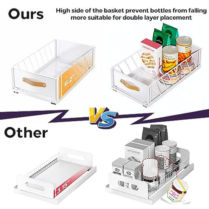 Pull out Cabinet Organizer,Heavy Duty Slide out Pantry Shelves Drawer Storage with Adhesive Nano Film,Sliding Mesh Cabinet Basket with Handle for Kitchen, Bathroom, Home, 11.8W" X 15.7"D X 6.2"H,White