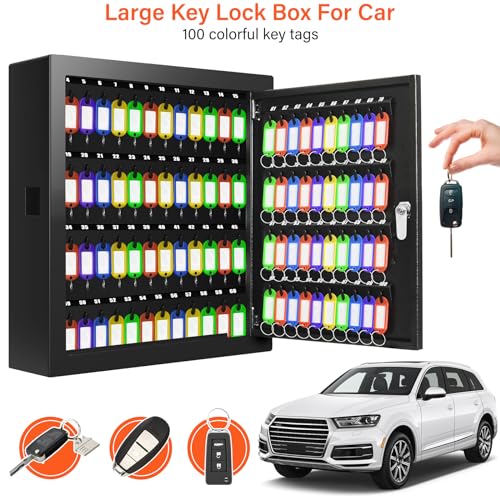 100 Keys Key Cabinet with Drop Slot , Anti-Theft Key Lock Box with Key Tags | Key Organizer Wall Safe for Car Office House Garage Rental Business