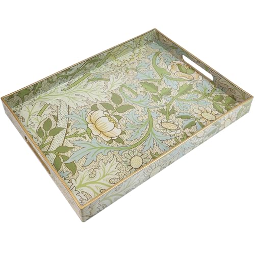 Spsyrine Serving Tray with Handles, Plastic Decorative Tray for Coffee Table, Living Room, Home Decor, Dianthus