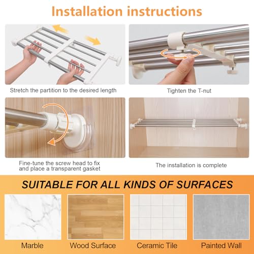 BAOYOUNI Tension Closet Shelf, Adjustable Storage Rack Separator | Wardrobe Cupboard Divider Organizer Rod for Kitchen Bathroom Bedroom, 23.62-39.37 Inch