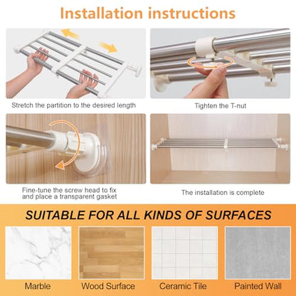 BAOYOUNI Tension Closet Shelf, Adjustable Storage Rack Separator | Wardrobe Cupboard Divider Organizer Rod for Kitchen Bathroom Bedroom, 23.62-39.37 Inch