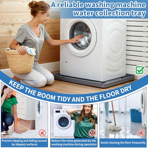 Washing Machine Drain Pan Silicone mat 27"x27" with 0.79" Raised Edges, Leak-Proof Silicone Mat, Non-Slip Waterproof Floor Protector for Washer Dryer (Grey)