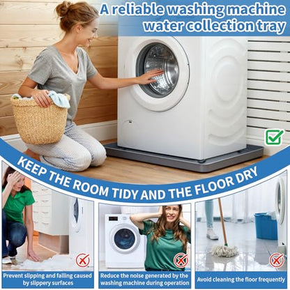 Washing Machine Drain Pan Silicone mat 27"x27" with 0.79" Raised Edges, Leak-Proof Silicone Mat, Non-Slip Waterproof Floor Protector for Washer Dryer (Grey)