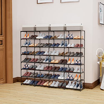 SMILHELTD Large Shoe Rack 4 Row 8 Tier for Entryway Holds 64 Pairs | Metal & Plastic Sneaker Shelves, DIY Assembly, Space Saving Storage Organizer for Garage Closet, 66.1"W x 49.2"H