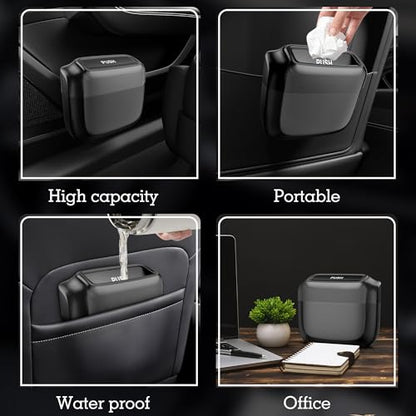 2 Pack Car Trash Can with Lid, Built-in Storage Garbage Bag, Black | Leakproof Car Door Trash Can with Hook, 60pcs Trash Bags, Mini Automotive Garbage Bin for Vehicle, Office, Home