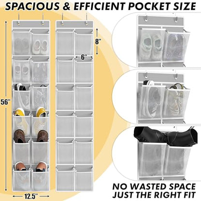 Simple Houseware 12 Pockets Large Over Door Shoe Organizer, 2 Pack, Gray | Total 24 Pockets, 56" x 12.5", Fits Standard & Narrow Door, 4 Durable Metal Hooks, 6" x 8" Pocket Size, Multipurpose
