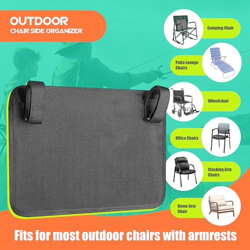 Beach Chair Arm Organizer Wheelchair Side Bag Camping Chair Side Organizer Caddy Storage Bag for Wheelchair/Beach Chair/Camping Chair Arm Accessories for Magazine/Tablet/Drinks