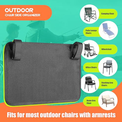 Beach Chair Arm Organizer Wheelchair Side Bag Camping Chair Side Organizer Caddy Storage Bag for Wheelchair/Beach Chair/Camping Chair Arm Accessories for Magazine/Tablet/Drinks