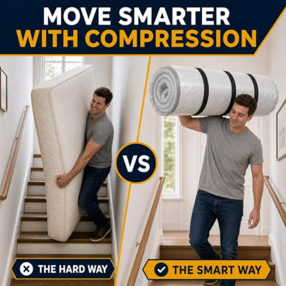 Memory Foam Mattress Vacuum Bag for Moving and Storage, Heavy-Duty Mattress Compression Bag with Adjustable Compression Straps and Dual-Zip Seal (Queen/Full/Full-XL)