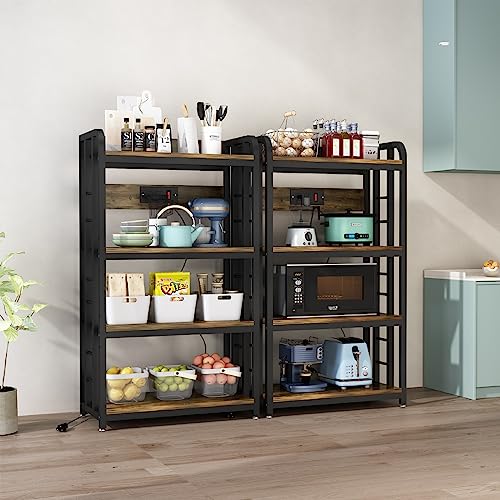 SIREDEEP Bakers Rack with Power Outlet ，4-Tier Kitchen Baker's Rack,Microwave Stand with Storage Suitable for Kitchen, Living Room, Dinning Room，Coffee Bar(Rustic Brown)