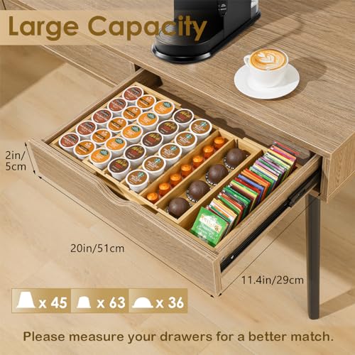 Bamboo K Cup Holder, Compatible with Nespresso Vertuo Capsules | 25-45 K Cup Drawer Organizer, Expandable K Pods Storage Tea bag organizer for Home Office and Kitchen