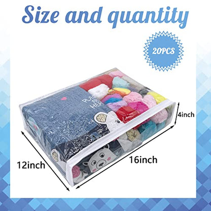 20Pcs Large Clear Vinyl Zippered Storage Bags With Handle - 16*12*4Inch Blankets Organizer for Sweater, Bed Sheet, Pillow - Plastic Bags With Zipper for Closet, Linen