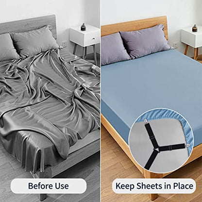 Sopito Sheet Straps, Adjustable Bed Sheet Suspenders Max Stretch from 29.5 in to 82.7 in Compatible for Crib to King Size Bed, Non Slip Holder Fasteners Clips, 2pcs/Black