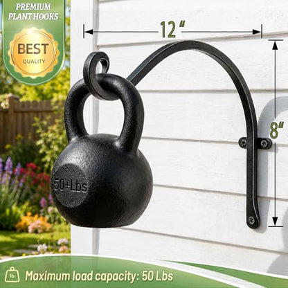 AJART Heavy-Duty Plant Hanger Outdoor: 50 Lbs Wall Mount Bracket Hook | 12 Inch / 2 Pieces Hanging Metal Bracket for Wooden Fence, Rust Proof Solid Iron, Hardware for Brick Wall, Yard Decor
