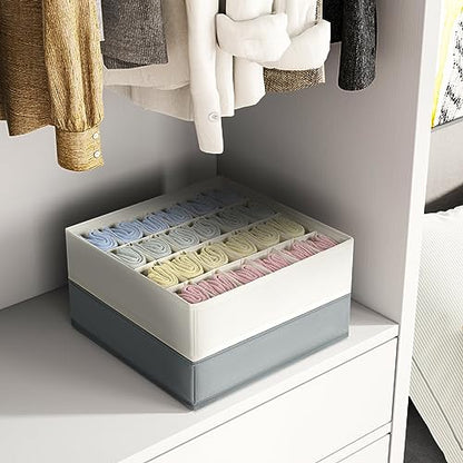 Sock Organizer 4 Pack, 24 Cell Underwear Organizer Foldable Underwear Storage, Sock and Underwear Drawer Organizer for Socks Ties Underwear Belts. (Grey)