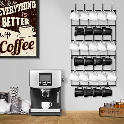 Sorbus Mug Rack for Wall - Large Rustic Coffee Mug Holder Wall Mount with 27 Hooks, Coffee Cup Display Rack, 6-Tier Metal Mug Organizer for Home, Kitchen & Bar, Coffee Station, Dining Room