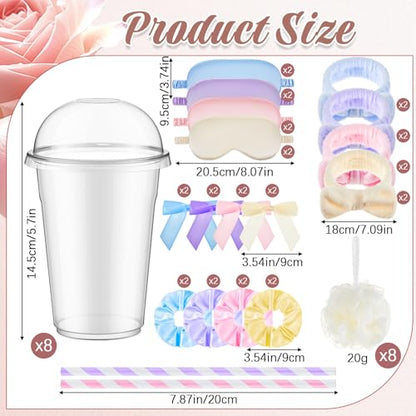 Nitial 56 Pcs Spa Party Supplies Including Spa Headband Sleep Eye Mask Velvet Scrunchies Bath Loofah Sponges Plastic Cup with Lids Straws for Sleepover Slumber Party Gift (Pink Purple Blue Yellow)