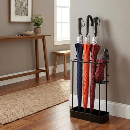 Umbrella Stand, Metal Umbrella Holder for Entryway, 17 × 11.2 × 6 Inches Umbrella Rack Organizer, Umbrella Holder Rack for Umbrella Storage, Office, Black, Rectangle