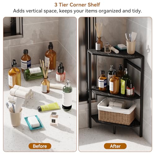 CADUKE Under Pedestal Sink Shelf, 2 Pack Under Sink Organizers and Storage, 3-Tier Pedestal Under Sink Storage Bathroom Vanity, Corner Shelf Stand for Bathroom, Kitchen, Living Room, Black