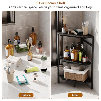 CADUKE Under Pedestal Sink Shelf, 2 Pack Under Sink Organizers and Storage, 3-Tier Pedestal Under Sink Storage Bathroom Vanity, Corner Shelf Stand for Bathroom, Kitchen, Living Room, Black