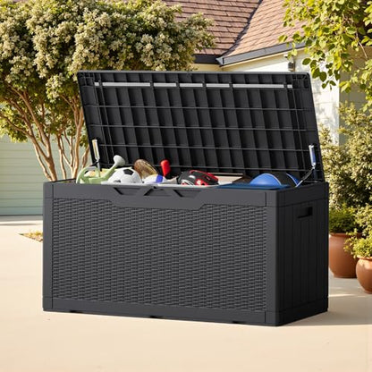 Greesum Outdoor Storage Box 100 Gallon Storage Bin with Lid for Patio Furniture, Garden Tools, Pool Supplies, Lockable, Waterproof and UV Resistant, Black | for Patio Furniture, Garden Tools, Pool Supplies, Lockable, Waterproof and UV Resistant
