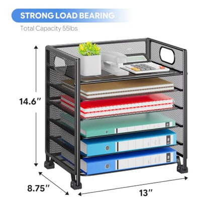 Simple Trending 6-Tier Paper Tray Organizer, File Organizer for Desk, Black | Letter Tray Holder with Handle. Sturdy Metal Frame. Non-slip Feet. Black for Office Home School. 13.35"L x 9.35"W x 15.6"H