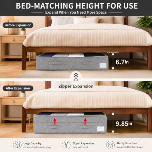 Under Bed Storage Containers with Lids, Foldable Underbed Organizer with Handles, Large Closet Storage Bins for Clothes, Blankets, Shoes, Bedroom Organization (2 Pack)