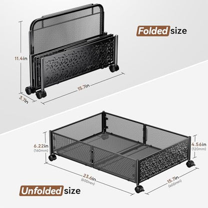 Under Bed Stroage Container with wheels,Patterned,Metal,2 Pack,Black | Tool-free assembly, glide smoothly, easy reach, foldable, maxmazie low-profile beds, dorm, keep seasonal clothes, shoes fresh