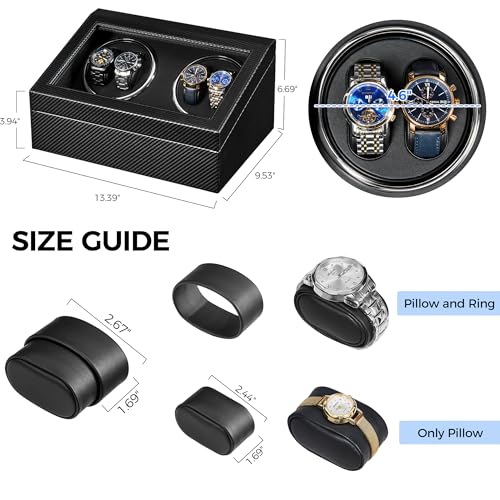 ANWBROAD Watch Winders for Automatic Watches, 4 Watch Winder | Automatic Watch Winder with 4 Watches Rotator and 6 Extra Storages,Japanese Quiet Motor,Carbon Fiber Watch Winders,UJWW012C