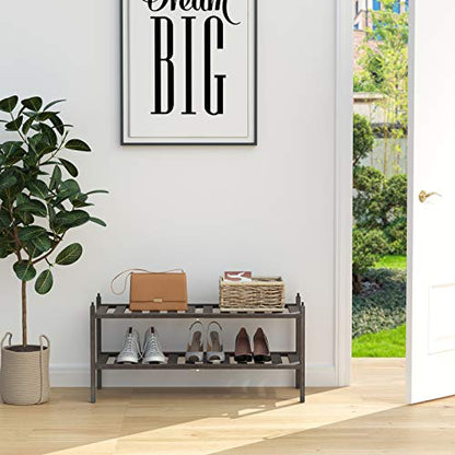 Bamboo 2-Tier Shoe Rack Stackable Shelf Storage Organizer for Entryway, Hallway and Closet, 27.2"x11"x13.2" (Mocha)