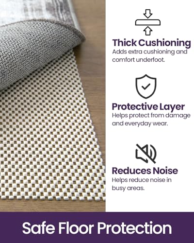 DEXI Rug Pad Gripper for Hardwood Tile Floor, 3x8 Non Slip Under Carpet Padding Cushioned, Waterproof Thick Walking Pads for Area Rugs, White