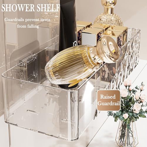 Lae Nuvole Adhesive Shower Caddy 4-Pack, Wall Bathroom Organizer, Clear | No-Drill, Renter Friendly, Quick-Drain Bottom, Holds 11 lbs, for Shower & Makeup Storage, apartment dweller, home organizer