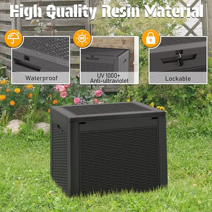30 Gallon Outdoor Storage Box Waterproof, Outside Package Delivery Deck Boxes with Lockable Lid, Backyard Storage Bin For Garden Tools, Patio Cushions Accessories, Black