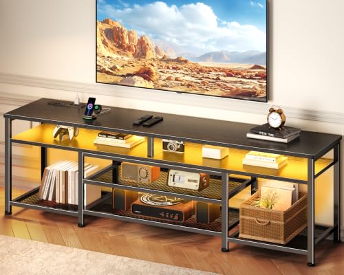TV Stand with Power Outlets and LED Lights, 63 Inc... (Black)