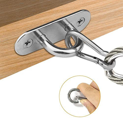Stainless Steel 1.8 inch Pad Eye Plate U Hooks + Stainless Steel Snap Hook,Marine Hardware Staple Hook Loop with Screws, 8 Pack