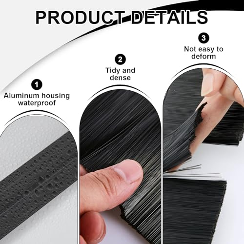 Frienda 2 Set Door Brush Bottom Sweep Brush Weather Stripping Aluminum Door Seal with Screws for Gaps up to 1 Inch, for Home, Commercial Gate, Fill Gaps Dust, Debris (1 x 36 Inch,Black)