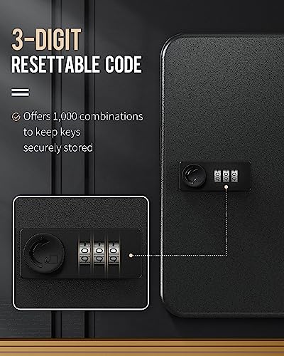 Uniclife 28-Key Steel Key Cabinet, Black Key Box with Combination Lock | Resettable Digital Security Storage Box, Wall-Mounted Key Organizer with Colorful Key Tag Labels for Schools and Companies