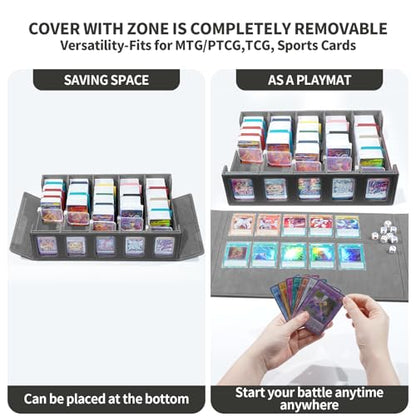 Trading Card Storage Box with Commander Display, 5-Row Deck Case with Removable Lid, 3900+ Cards Deck Case with 48 Colorful Dividers, Magic Card Organizer for TCG PTCG, Black Grey