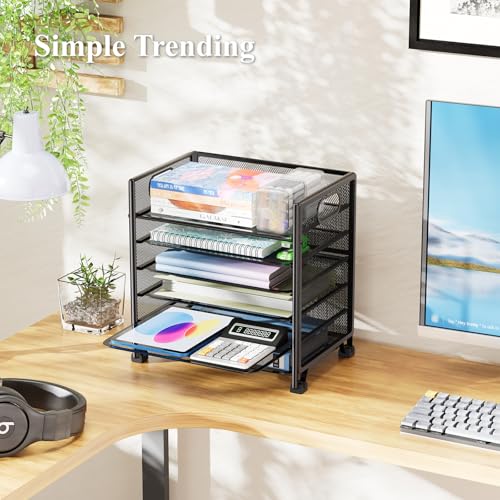 Simple Trending 6-Tier Paper Tray Organizer, File Organizer for Desk, Black | Letter Tray Holder with Handle. Sturdy Metal Frame. Non-slip Feet. Black for Office Home School. 13.35"L x 9.35"W x 15.6"H