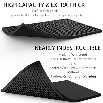 AXIESO Silicone Drip Mat - 1/2 Inch Thick, Heat-Resistant and Food Safe - Counter Top, Coffee Bar or Restaurant - Drying Mat for Glasses - 18x12 Inches