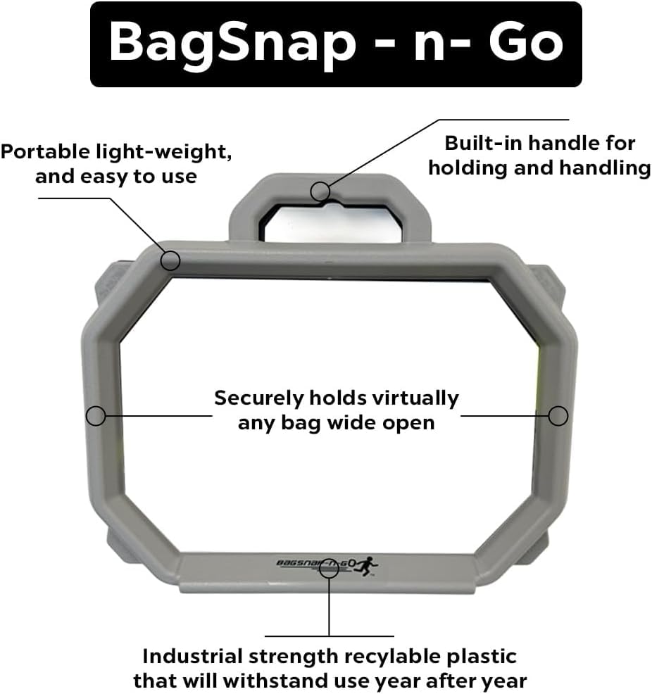 Medium SnapRing Trash Bag Holder | Portable Garbage Opener Frame for 5–30 Gallon Grocery Recycling Bags, Indoor Cleanup Organizer