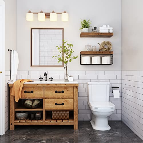 QEEIG Bathroom Shelves Over Toilet - Wall Mounted Floating Shelves Toilet Paper Storage Small Farmhouse Decor Shelf 16 inch Set of 2, Rustic Brown (019-BN2)
